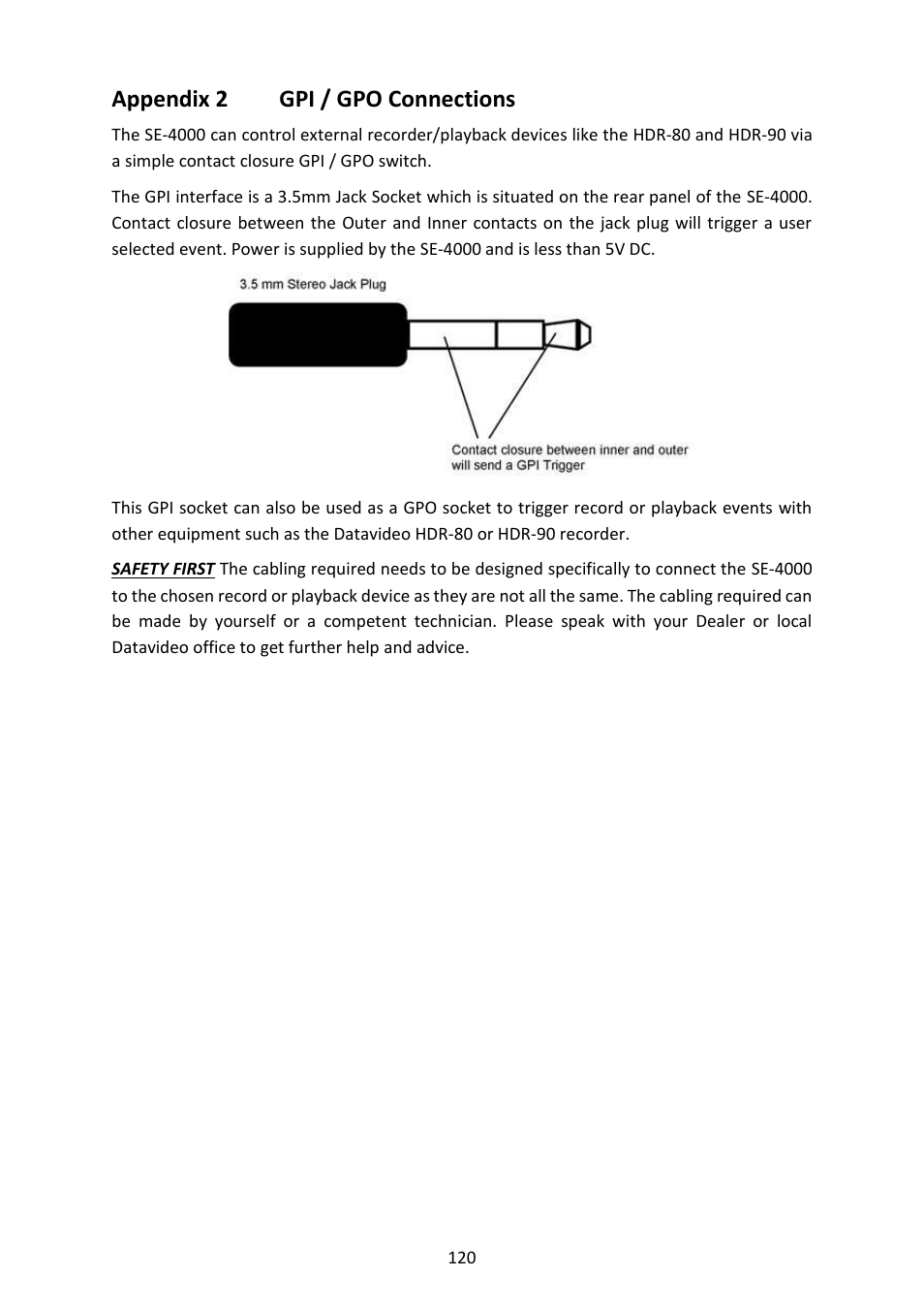 Appendix 2 gpi / gpo connections, Ppendix, 2 gpi | Onnections, Appendix 2 | Datavideo SE-4000 8-Channel 4K Video Switcher User Manual | Page 120 / 128