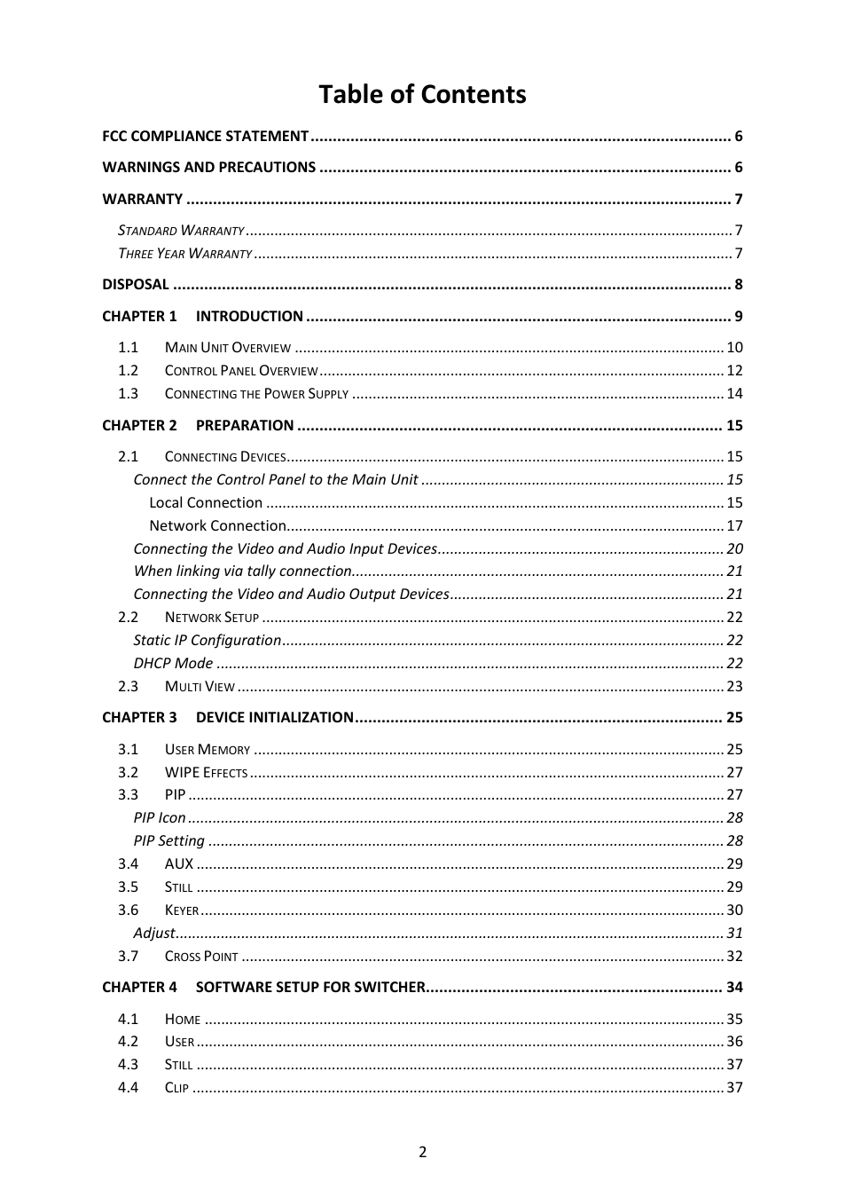 Datavideo SE-4000 8-Channel 4K Video Switcher User Manual | Page 2 / 128