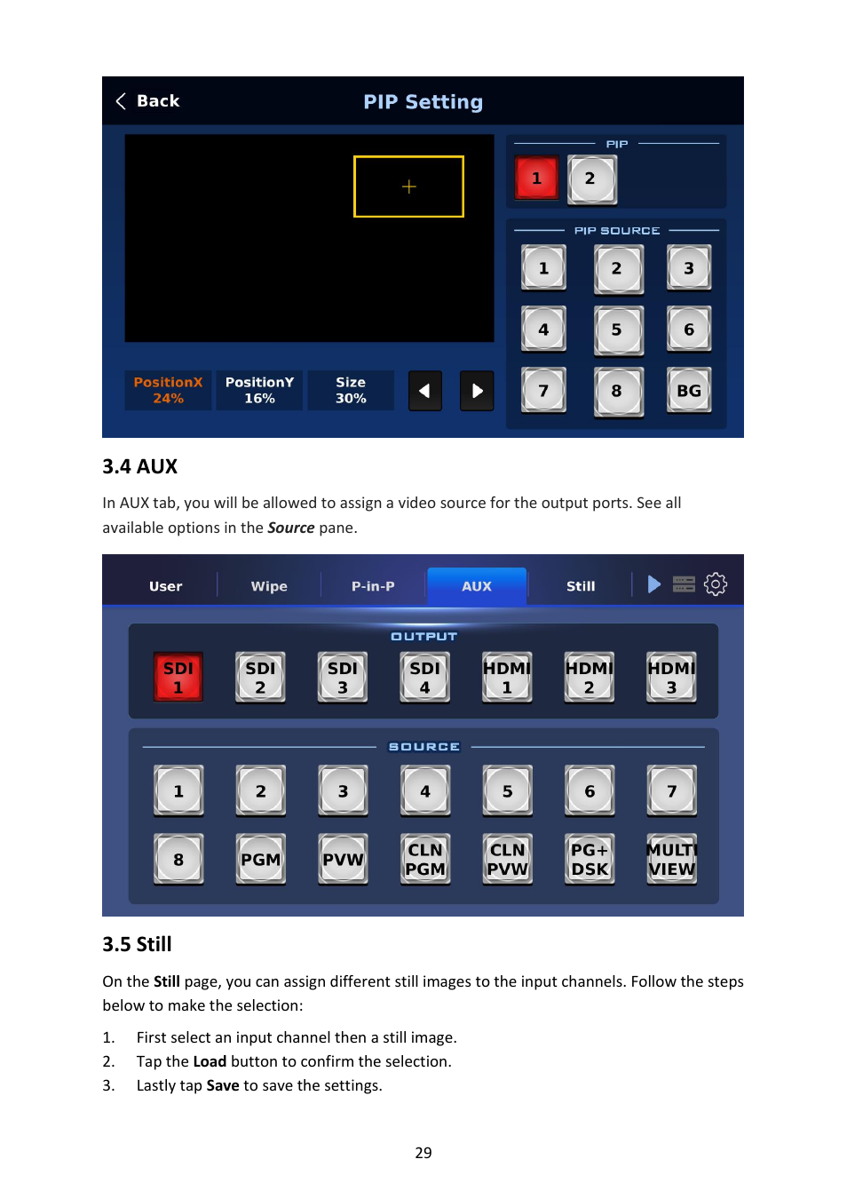 4 aux, 5 still, Till | Datavideo SE-4000 8-Channel 4K Video Switcher User Manual | Page 29 / 128