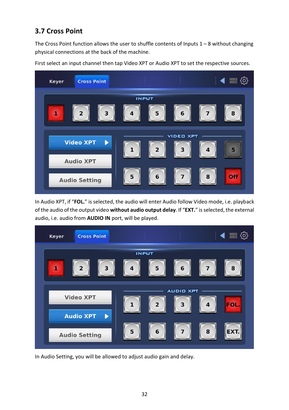 7 cross point, Ross, Oint | Datavideo SE-4000 8-Channel 4K Video Switcher User Manual | Page 32 / 128