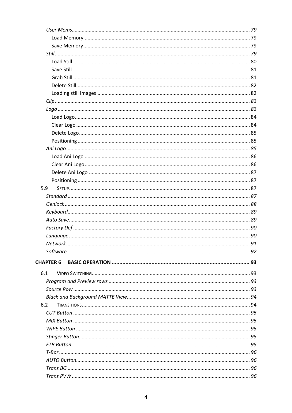 Datavideo SE-4000 8-Channel 4K Video Switcher User Manual | Page 4 / 128