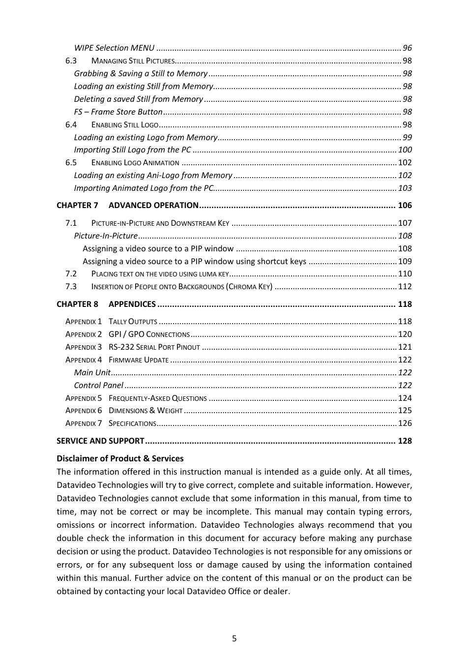 Datavideo SE-4000 8-Channel 4K Video Switcher User Manual | Page 5 / 128