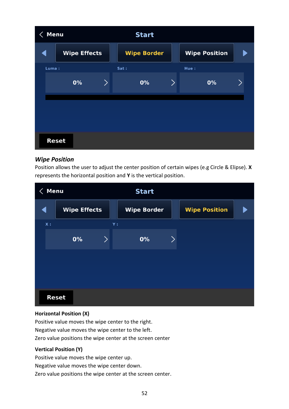 Wipe position | Datavideo SE-4000 8-Channel 4K Video Switcher User Manual | Page 52 / 128