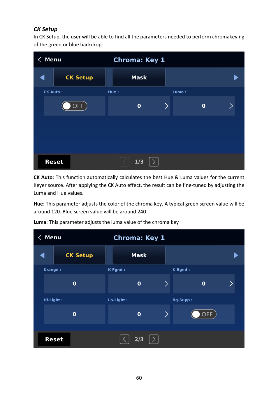 Ck setup | Datavideo SE-4000 8-Channel 4K Video Switcher User Manual | Page 60 / 128