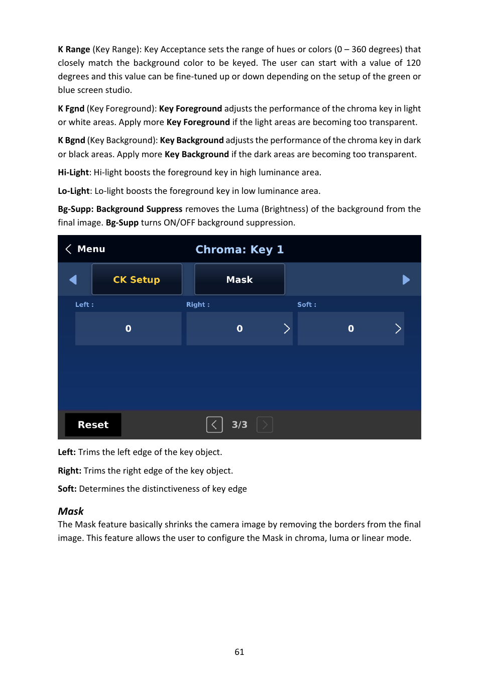 Mask | Datavideo SE-4000 8-Channel 4K Video Switcher User Manual | Page 61 / 128