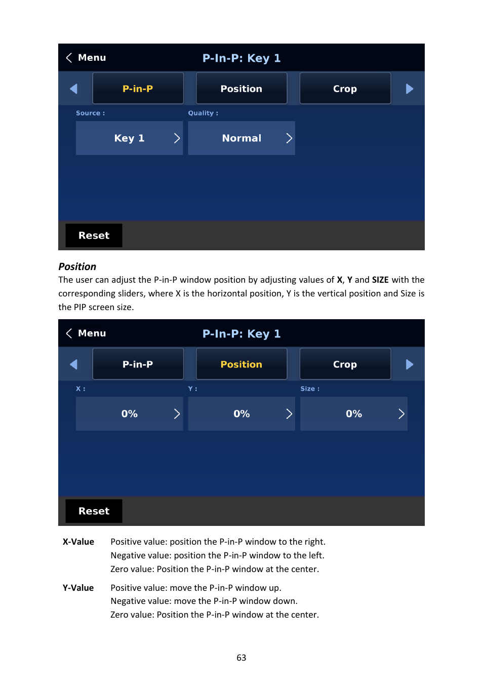 Position | Datavideo SE-4000 8-Channel 4K Video Switcher User Manual | Page 63 / 128