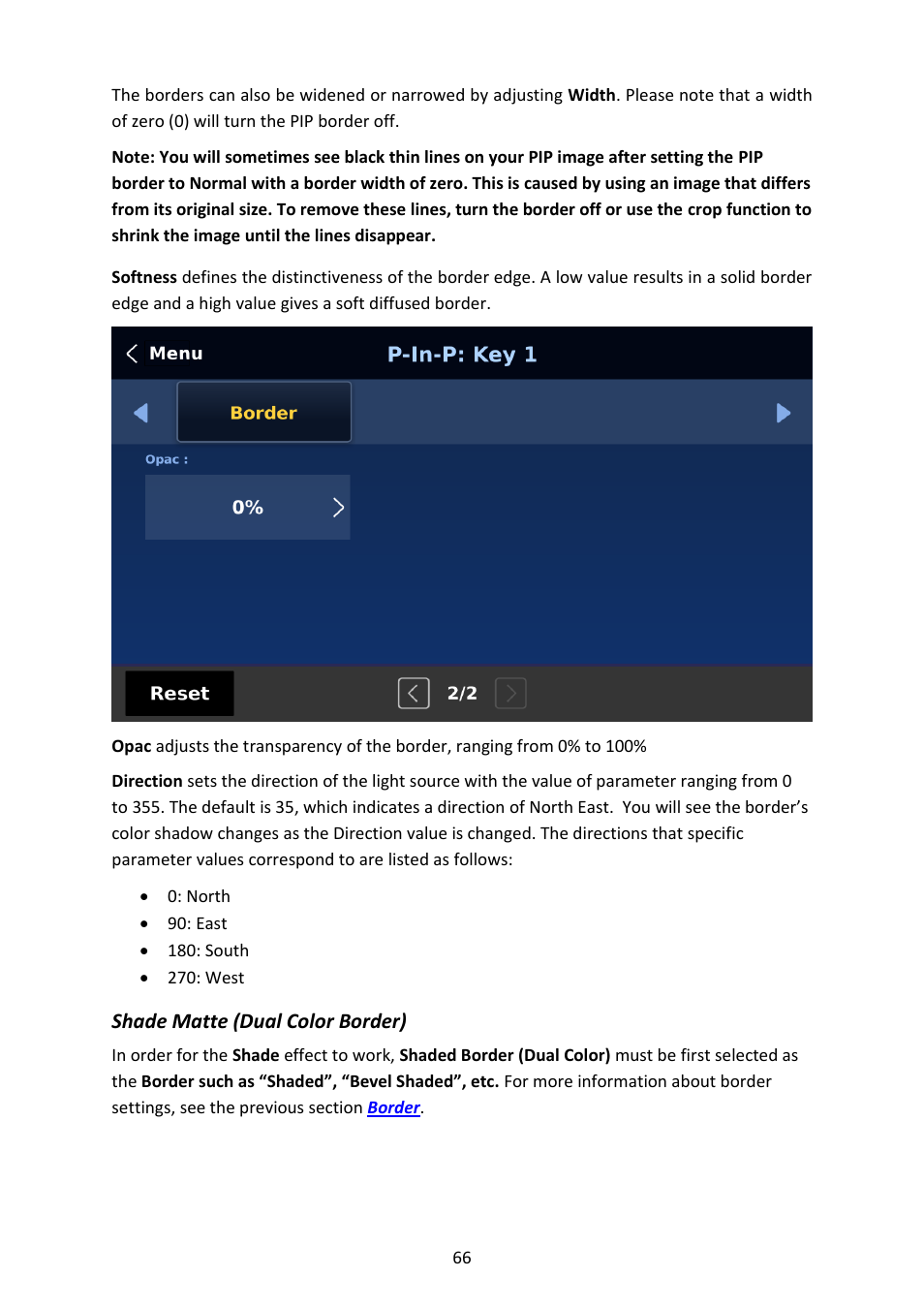 Shade matte (dual color border) | Datavideo SE-4000 8-Channel 4K Video Switcher User Manual | Page 66 / 128