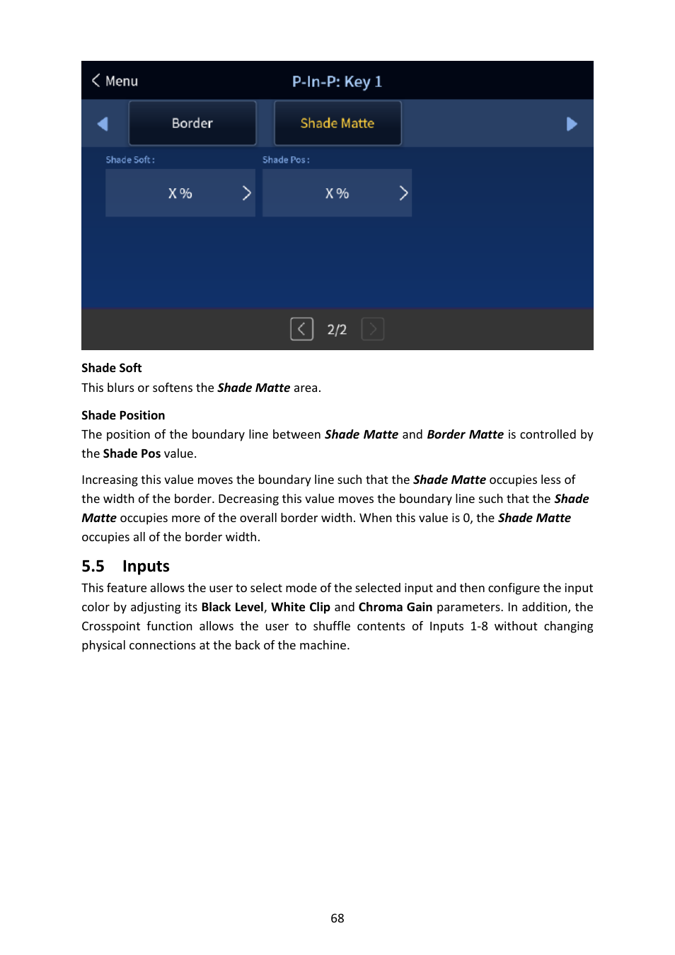 5 inputs, Nputs | Datavideo SE-4000 8-Channel 4K Video Switcher User Manual | Page 68 / 128