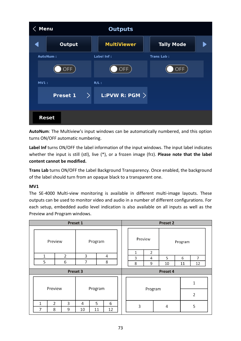 Datavideo SE-4000 8-Channel 4K Video Switcher User Manual | Page 73 / 128