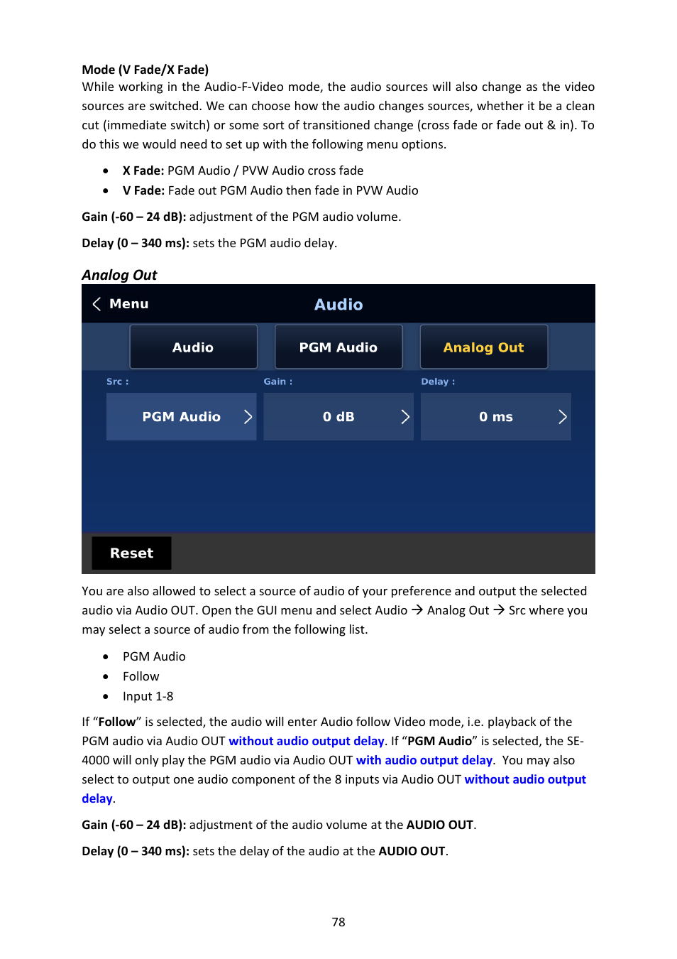 Analog out | Datavideo SE-4000 8-Channel 4K Video Switcher User Manual | Page 78 / 128