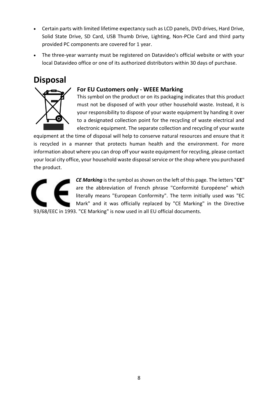 Disposal | Datavideo SE-4000 8-Channel 4K Video Switcher User Manual | Page 8 / 128