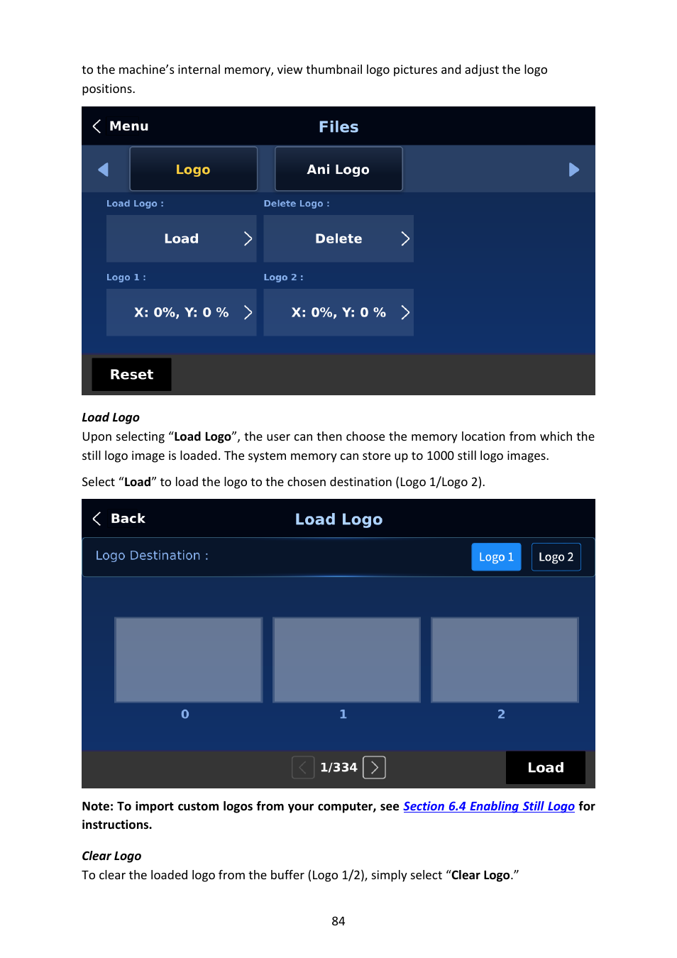 Load logo, Clear logo, Load logo clear logo | Datavideo SE-4000 8-Channel 4K Video Switcher User Manual | Page 84 / 128