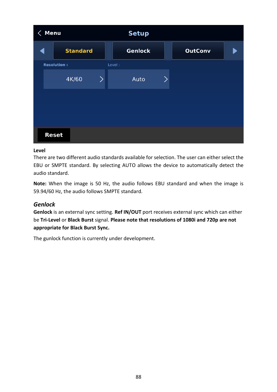 Genlock | Datavideo SE-4000 8-Channel 4K Video Switcher User Manual | Page 88 / 128