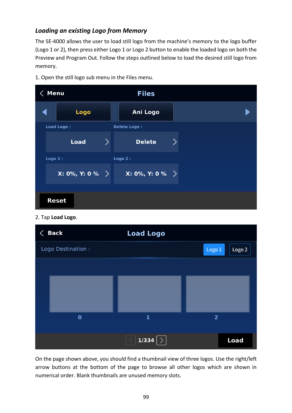 Loading an existing logo from memory | Datavideo SE-4000 8-Channel 4K Video Switcher User Manual | Page 99 / 128