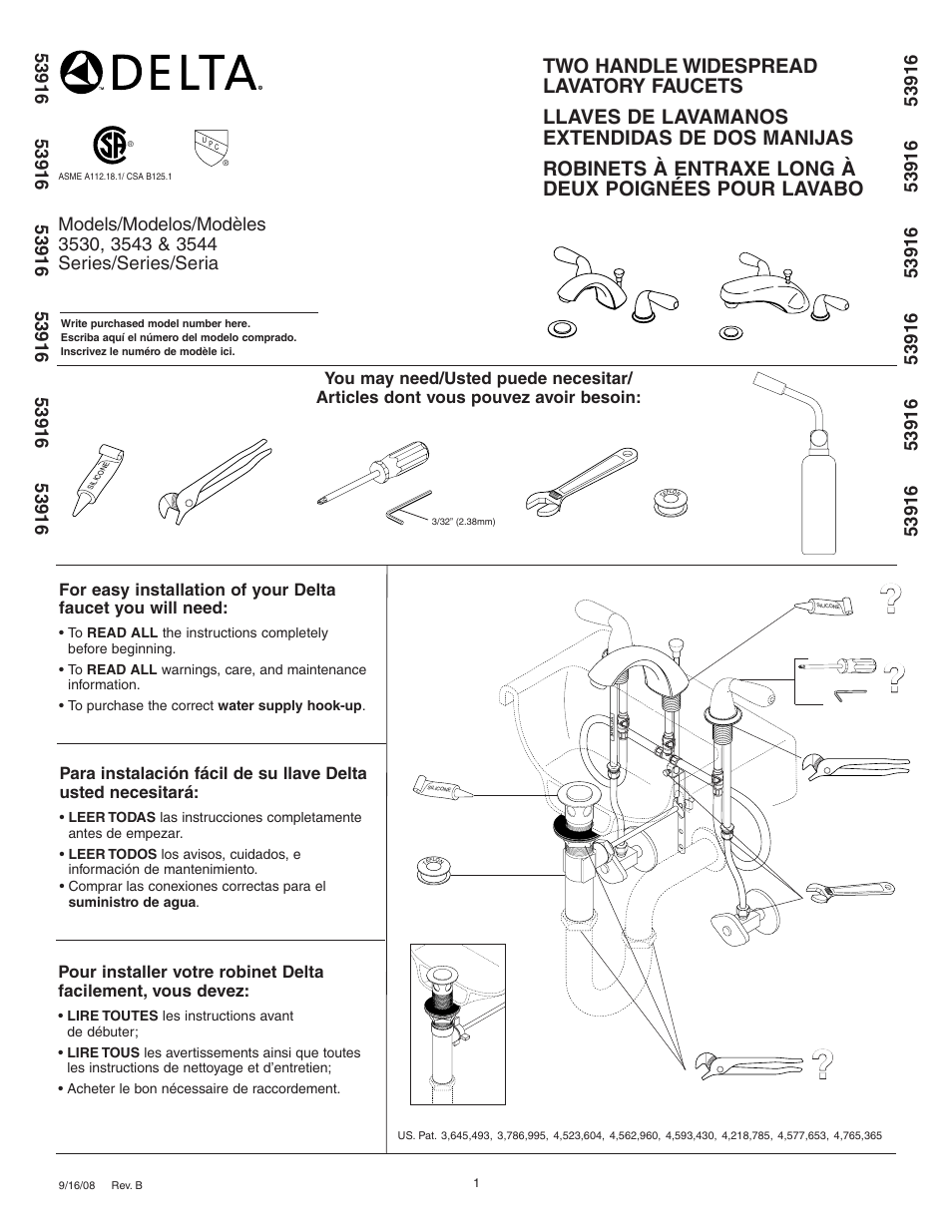 Delta 3543 Series User Manual | 8 pages