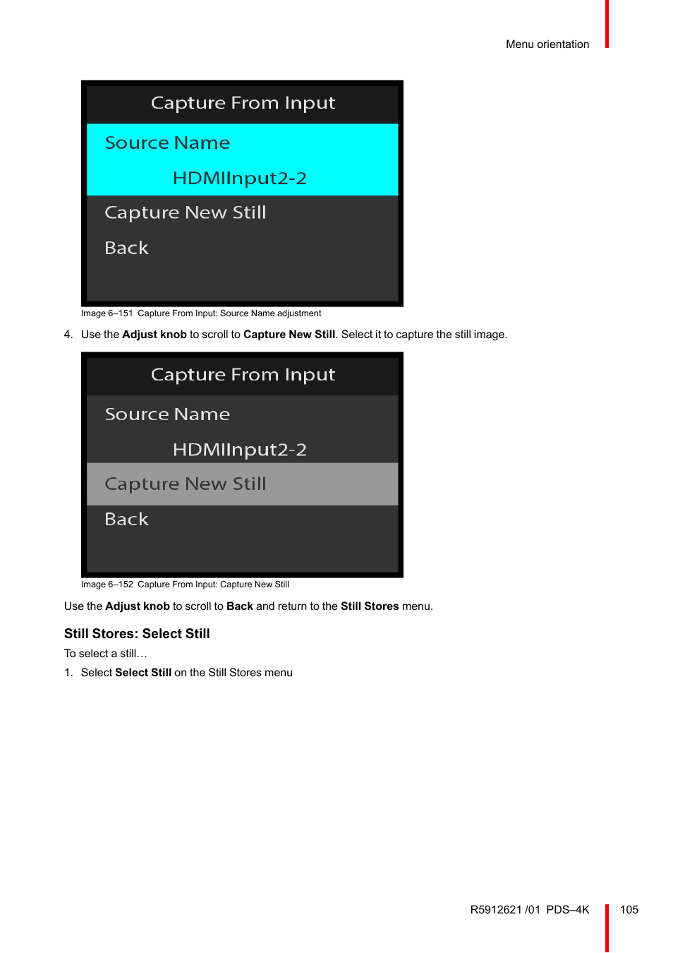 Still stores: select still | Barco PDS-4K HDMI Presentation Switcher User Manual | Page 105 / 224