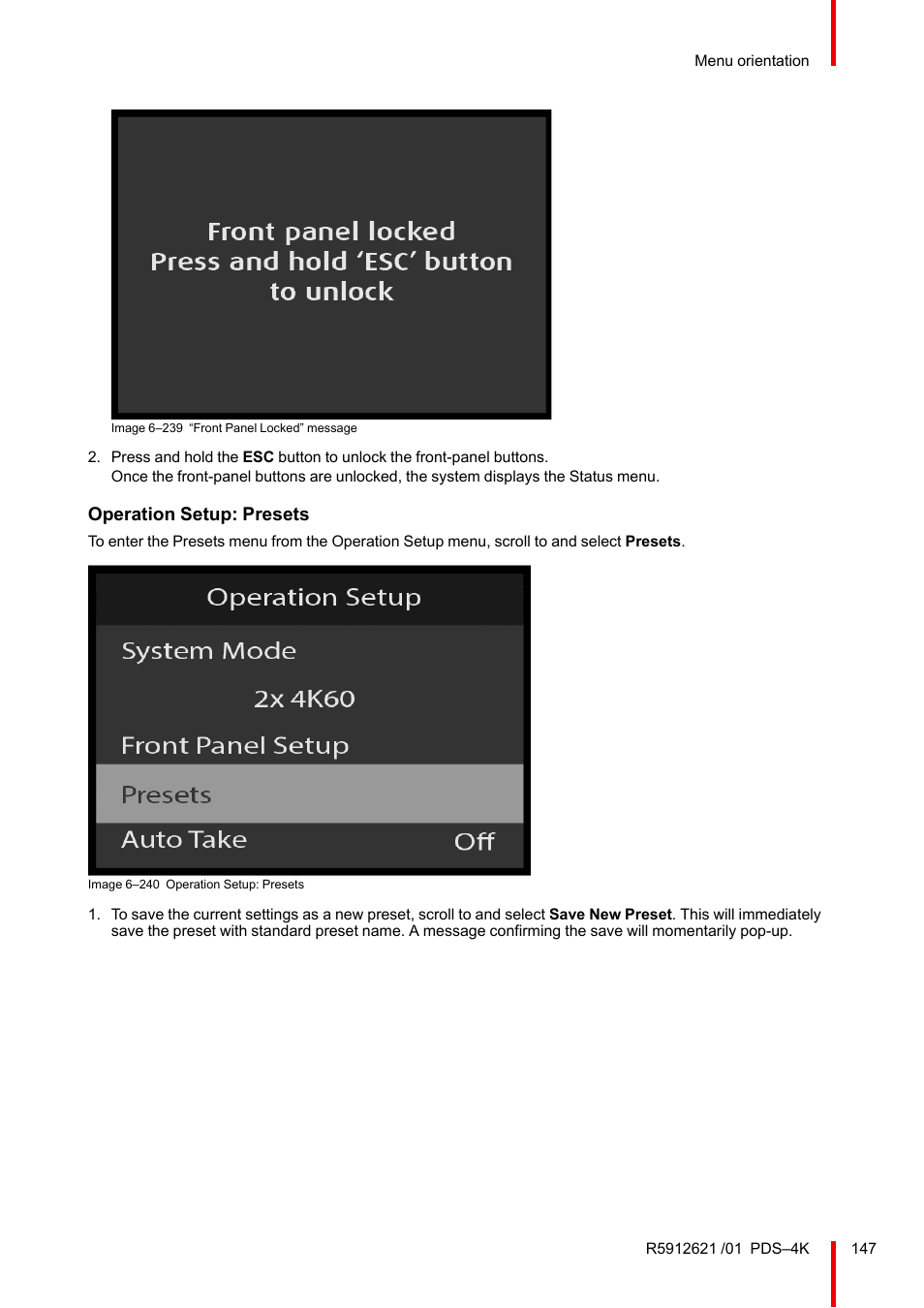 Operation setup: presets | Barco PDS-4K HDMI Presentation Switcher User Manual | Page 147 / 224