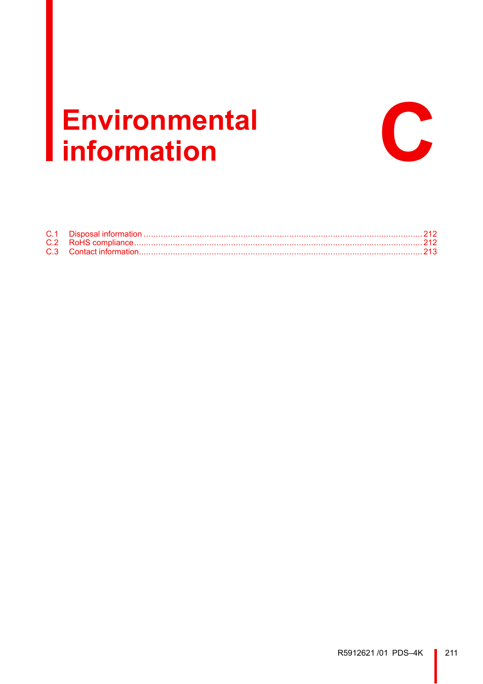 C environmental information, Environmental information | Barco PDS-4K HDMI Presentation Switcher User Manual | Page 211 / 224