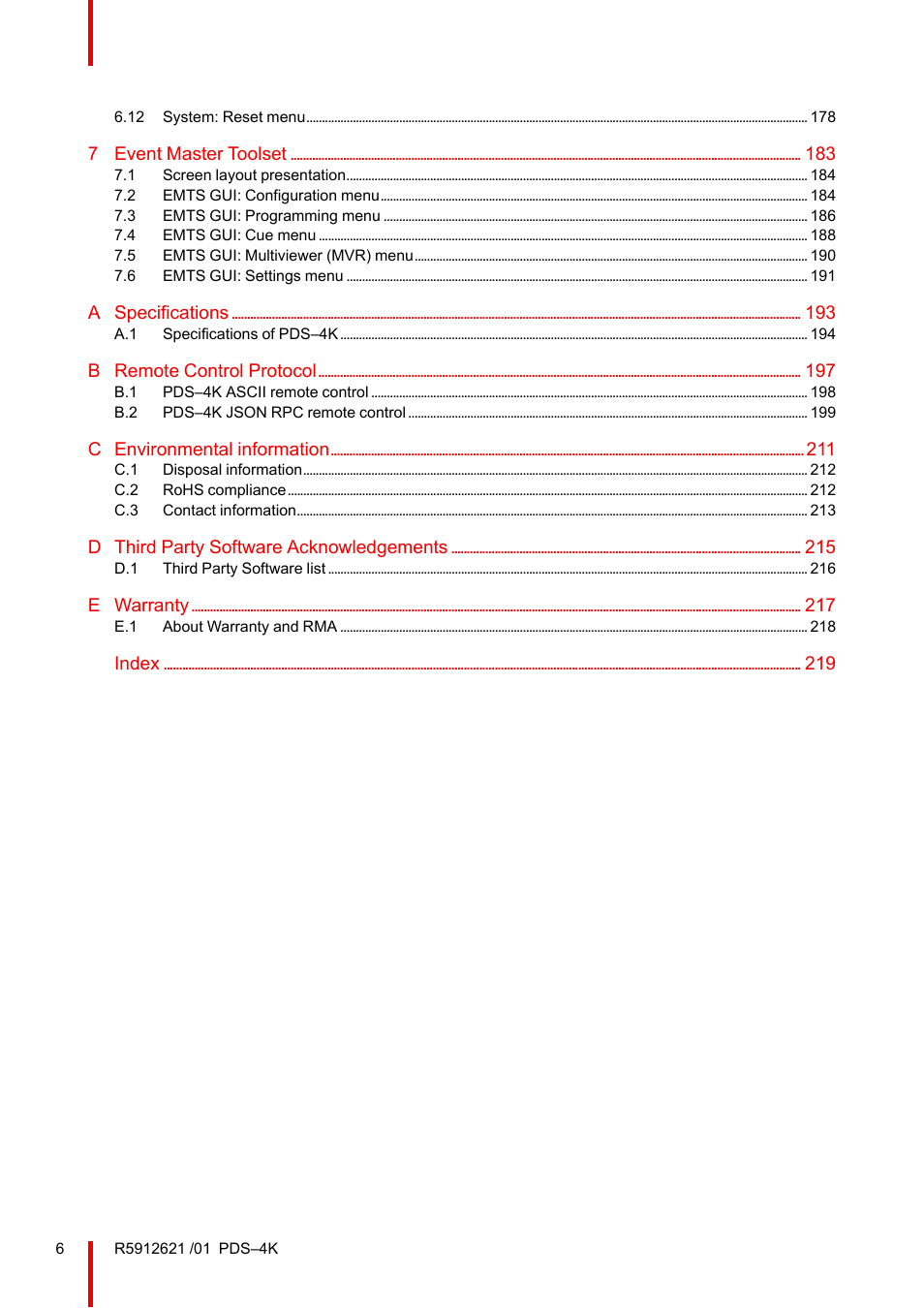 Barco PDS-4K HDMI Presentation Switcher User Manual | Page 6 / 224