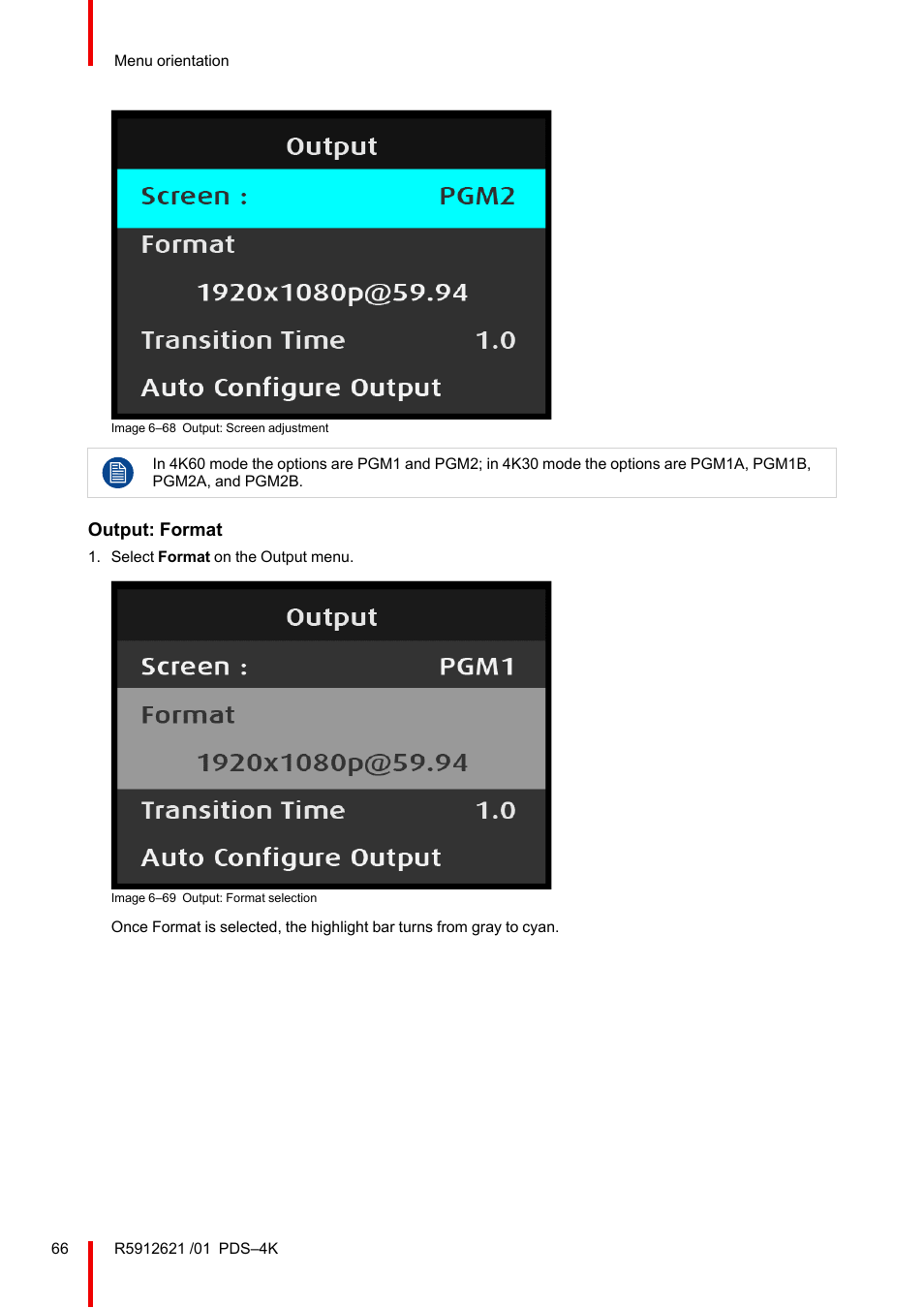 Output: format | Barco PDS-4K HDMI Presentation Switcher User Manual | Page 66 / 224