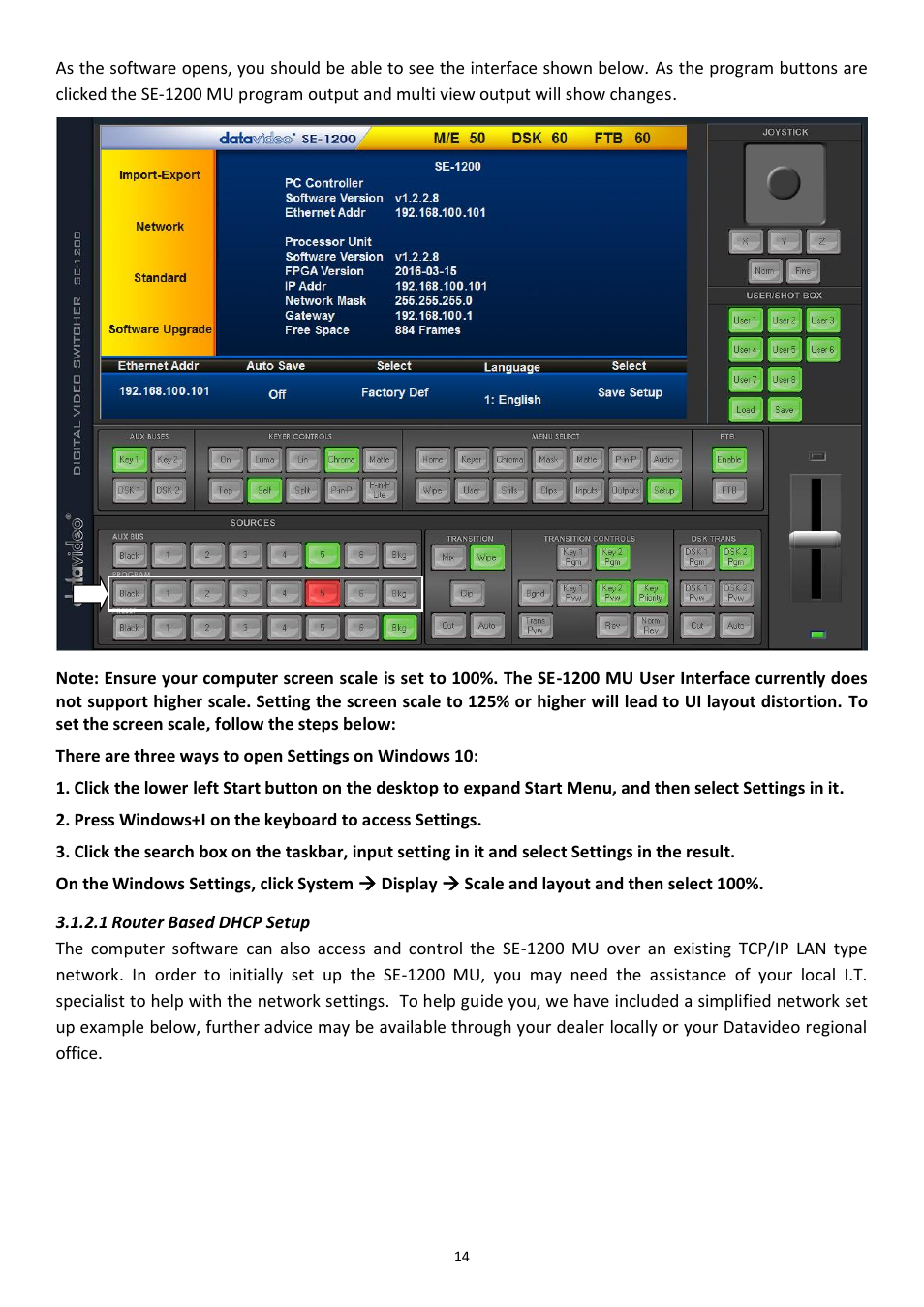 1 router based dhcp setup | Datavideo SE-1200MU 6-Input Switcher and RMC-260 Controller Bundle User Manual | Page 14 / 90