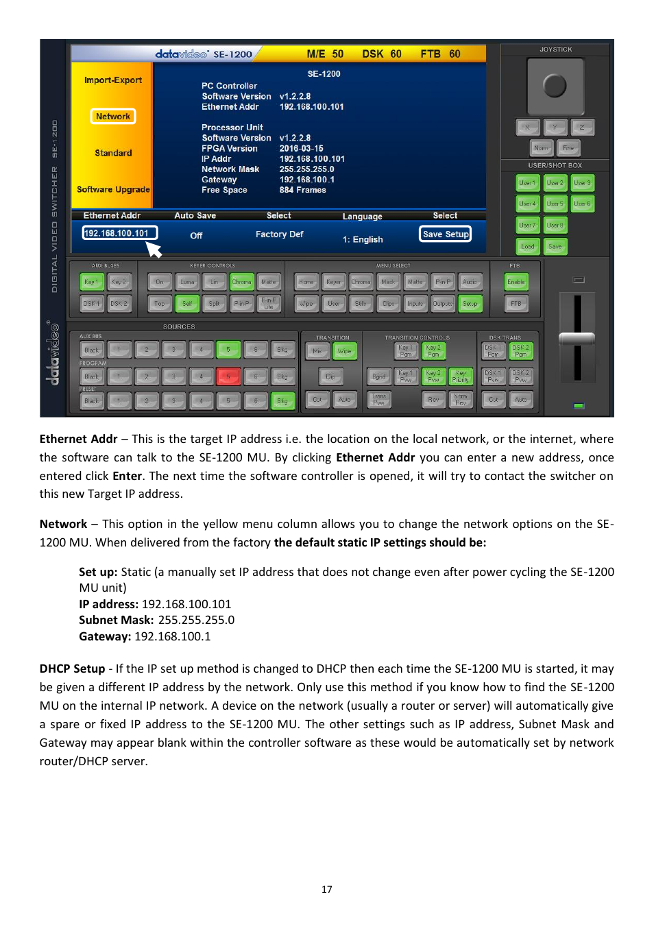 Datavideo SE-1200MU 6-Input Switcher and RMC-260 Controller Bundle User Manual | Page 17 / 90
