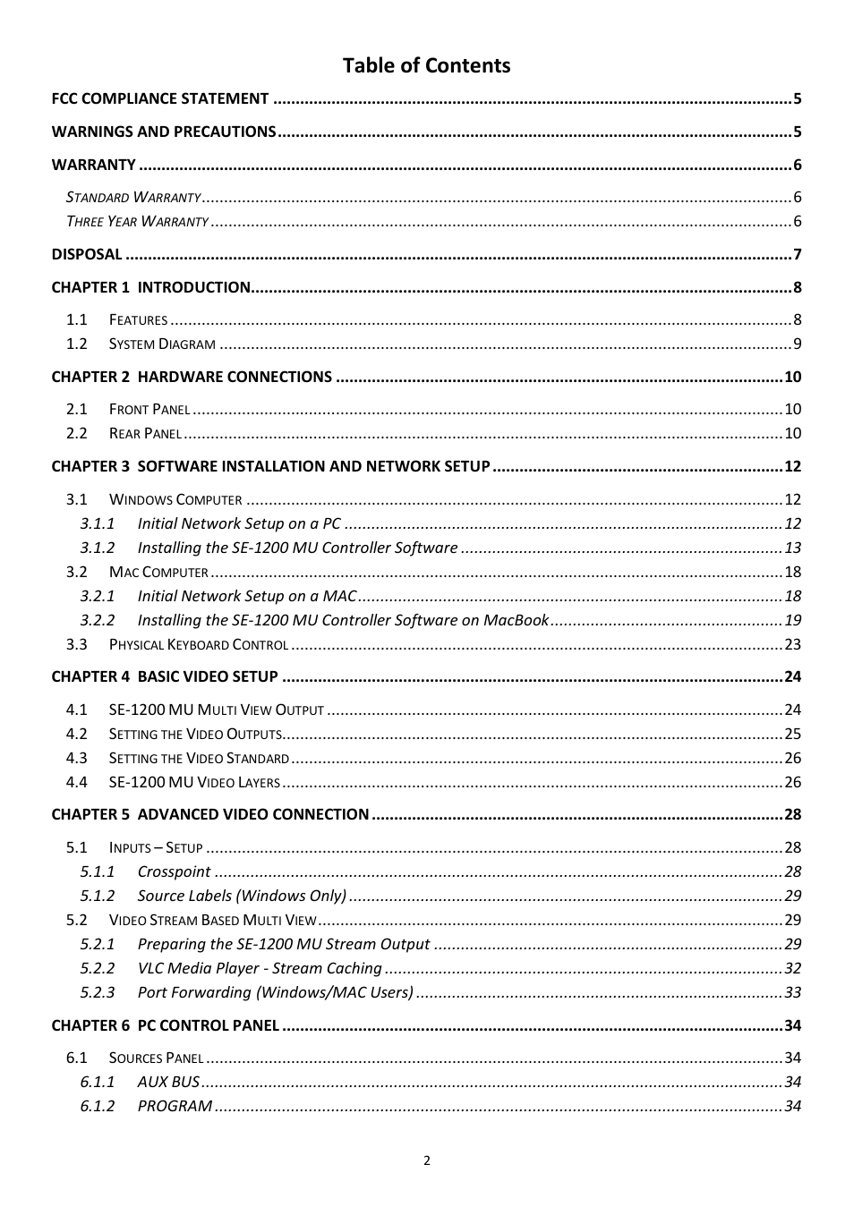 Datavideo SE-1200MU 6-Input Switcher and RMC-260 Controller Bundle User Manual | Page 2 / 90