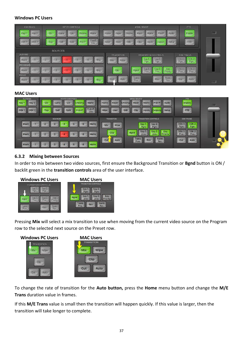 2 mixing between sources, Mixing between sources | Datavideo SE-1200MU 6-Input Switcher and RMC-260 Controller Bundle User Manual | Page 37 / 90