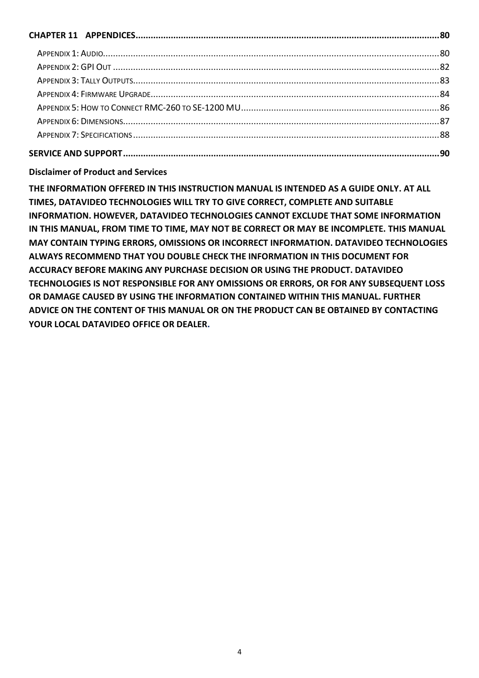 Datavideo SE-1200MU 6-Input Switcher and RMC-260 Controller Bundle User Manual | Page 4 / 90