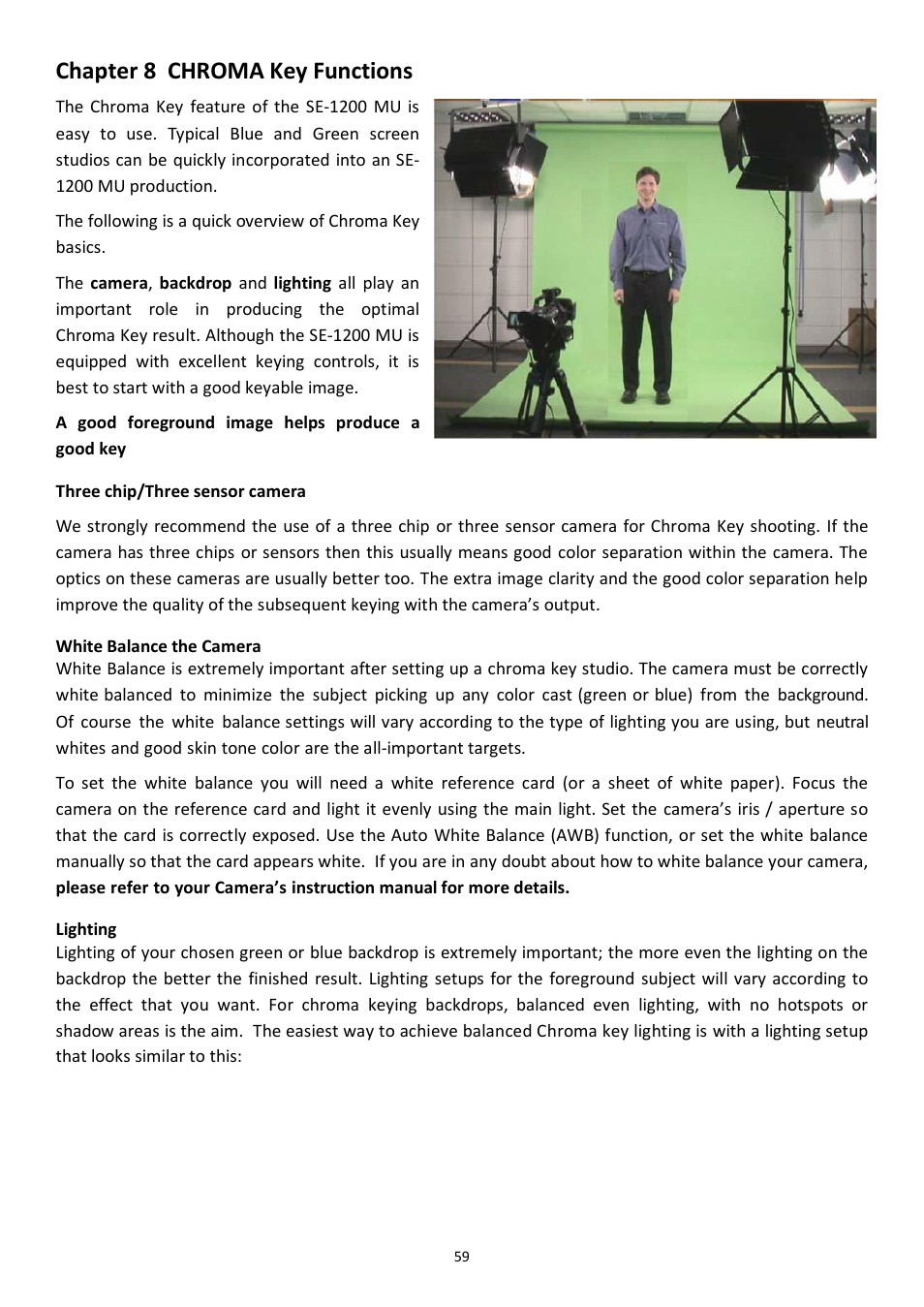Chapter 8 chroma key functions, Chapter 8, Chroma key functions | Datavideo SE-1200MU 6-Input Switcher and RMC-260 Controller Bundle User Manual | Page 59 / 90