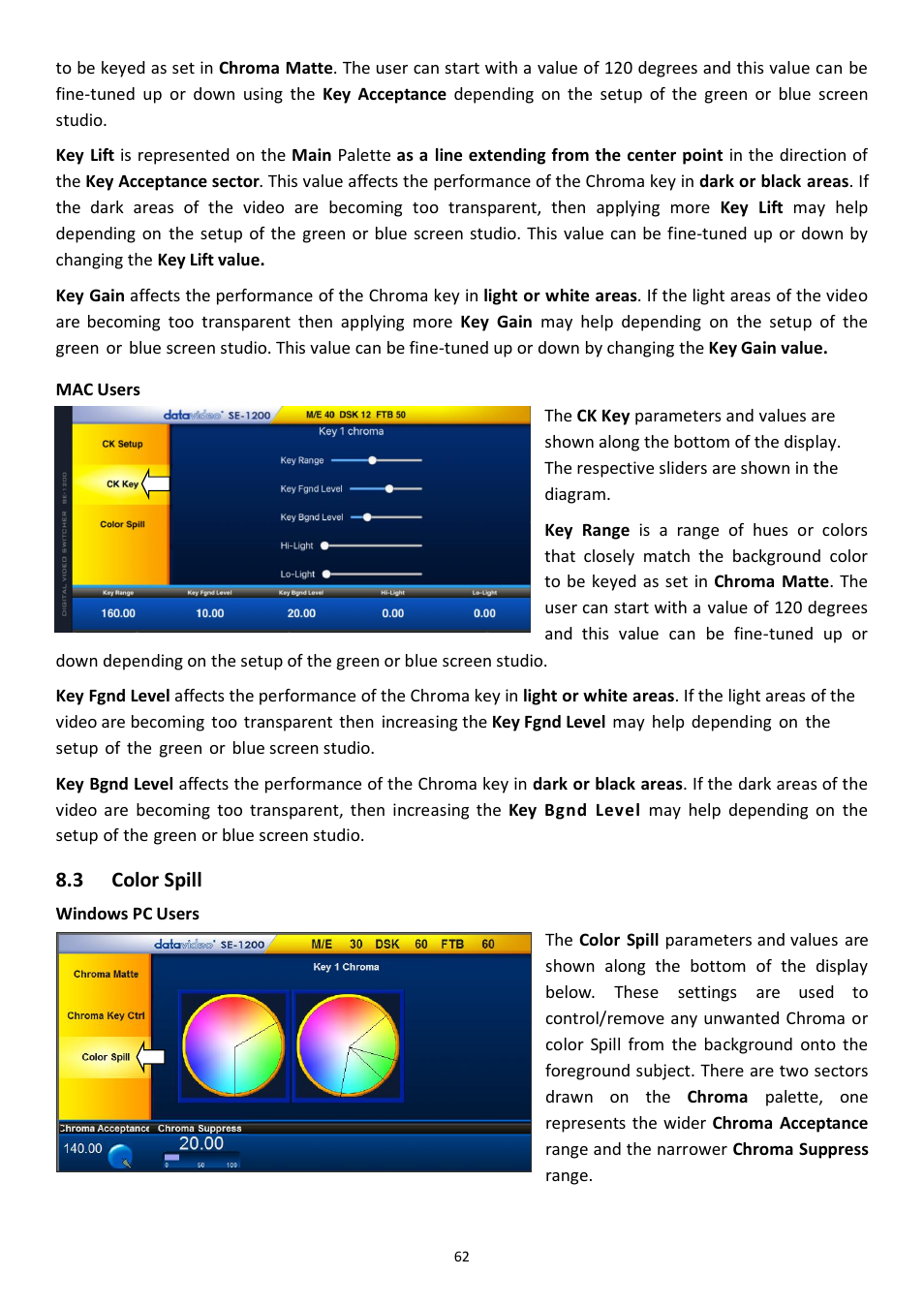 3 color spill, Olor, Pill | Datavideo SE-1200MU 6-Input Switcher and RMC-260 Controller Bundle User Manual | Page 62 / 90