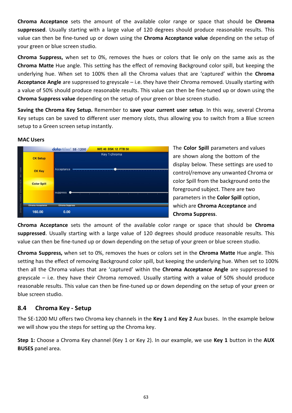 4 chroma key - setup, Hroma, Etup | Datavideo SE-1200MU 6-Input Switcher and RMC-260 Controller Bundle User Manual | Page 63 / 90