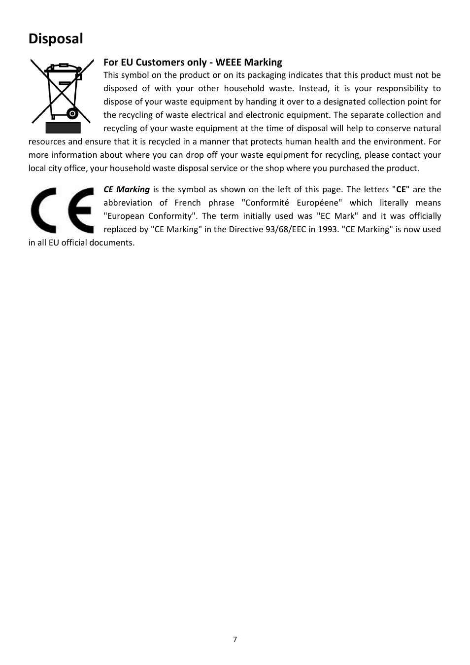 Disposal | Datavideo SE-1200MU 6-Input Switcher and RMC-260 Controller Bundle User Manual | Page 7 / 90