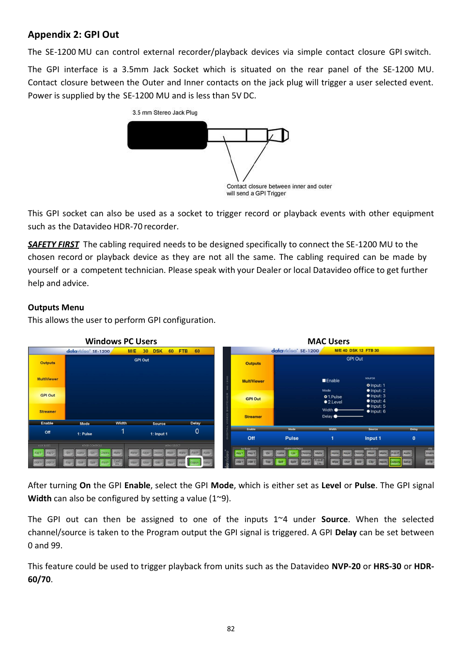 Appendix 2: gpi out, Ppendix | Datavideo SE-1200MU 6-Input Switcher and RMC-260 Controller Bundle User Manual | Page 82 / 90