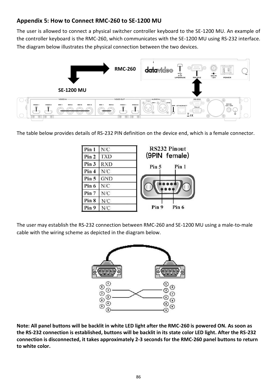 Appendix 5: how to connect rmc-260 to se-1200 mu, Ppendix, Ow to | Onnect, Rmc-260, Se-1200, Imensions | Datavideo SE-1200MU 6-Input Switcher and RMC-260 Controller Bundle User Manual | Page 86 / 90