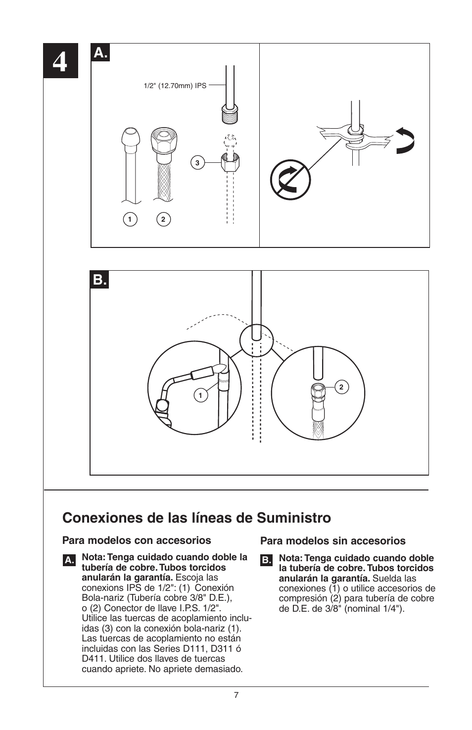 A. b, Conexiones de las líneas de suministro | Delta Model 400 User Manual | Page 17 / 40