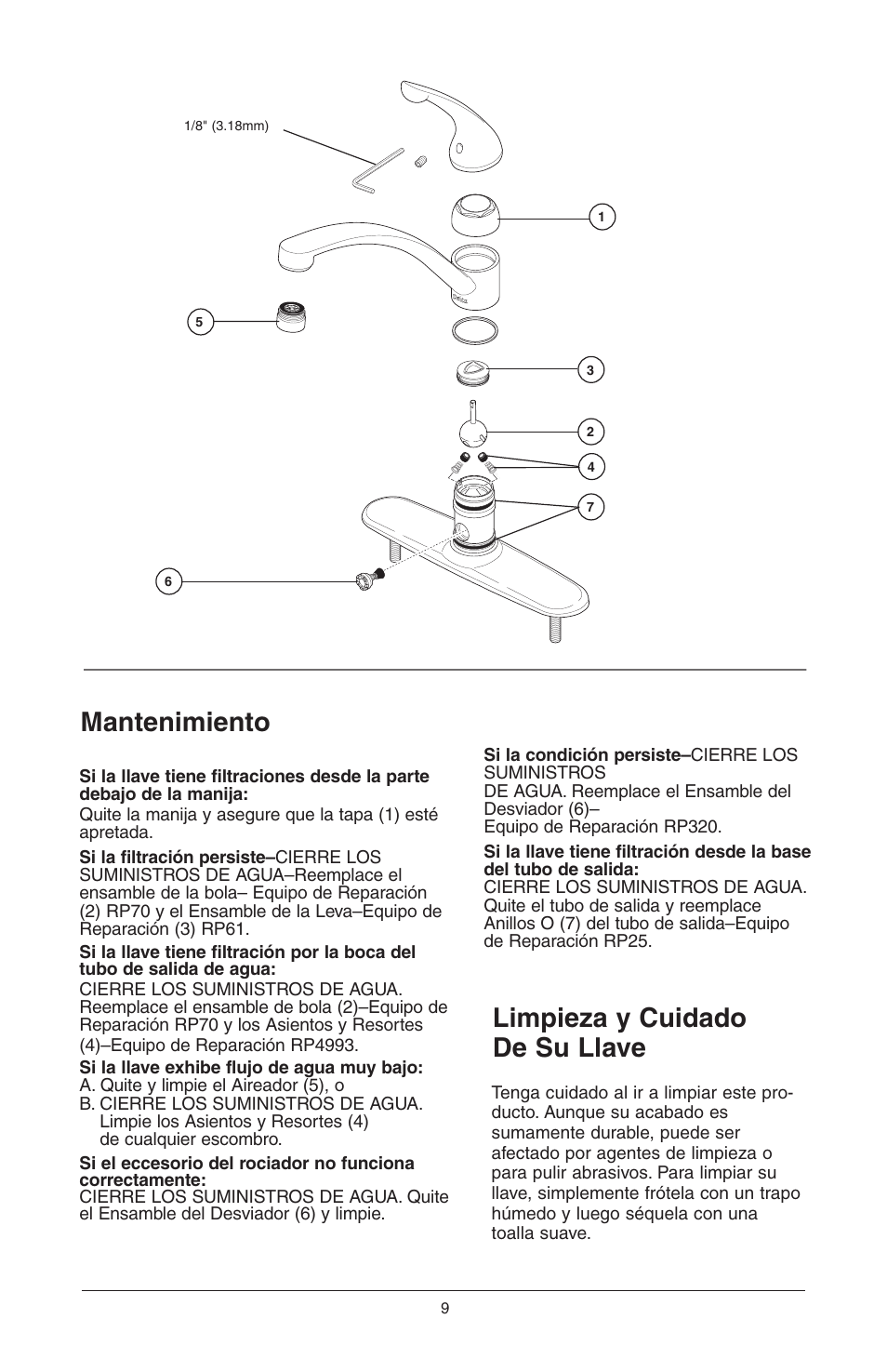 Mantenimiento limpieza y cuidado de su llave | Delta Model 400 User Manual | Page 19 / 40