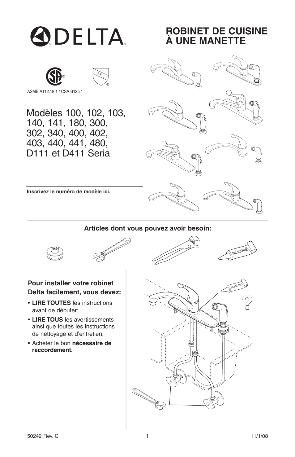 Robinet de cuisine à une manette | Delta Model 400 User Manual | Page 21 / 40