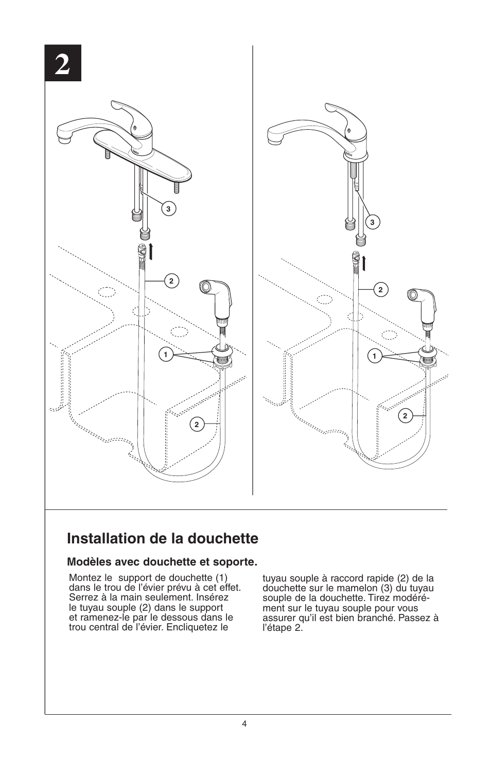 Installation de la douchette | Delta Model 400 User Manual | Page 24 / 40