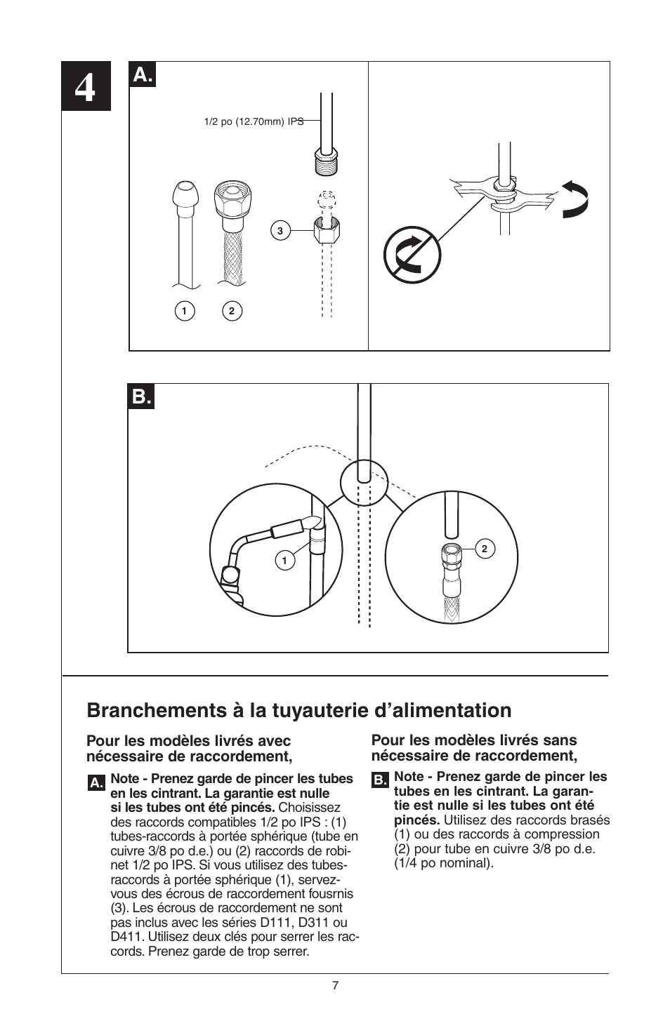 A. b, Branchements à la tuyauterie d’alimentation | Delta Model 400 User Manual | Page 27 / 40