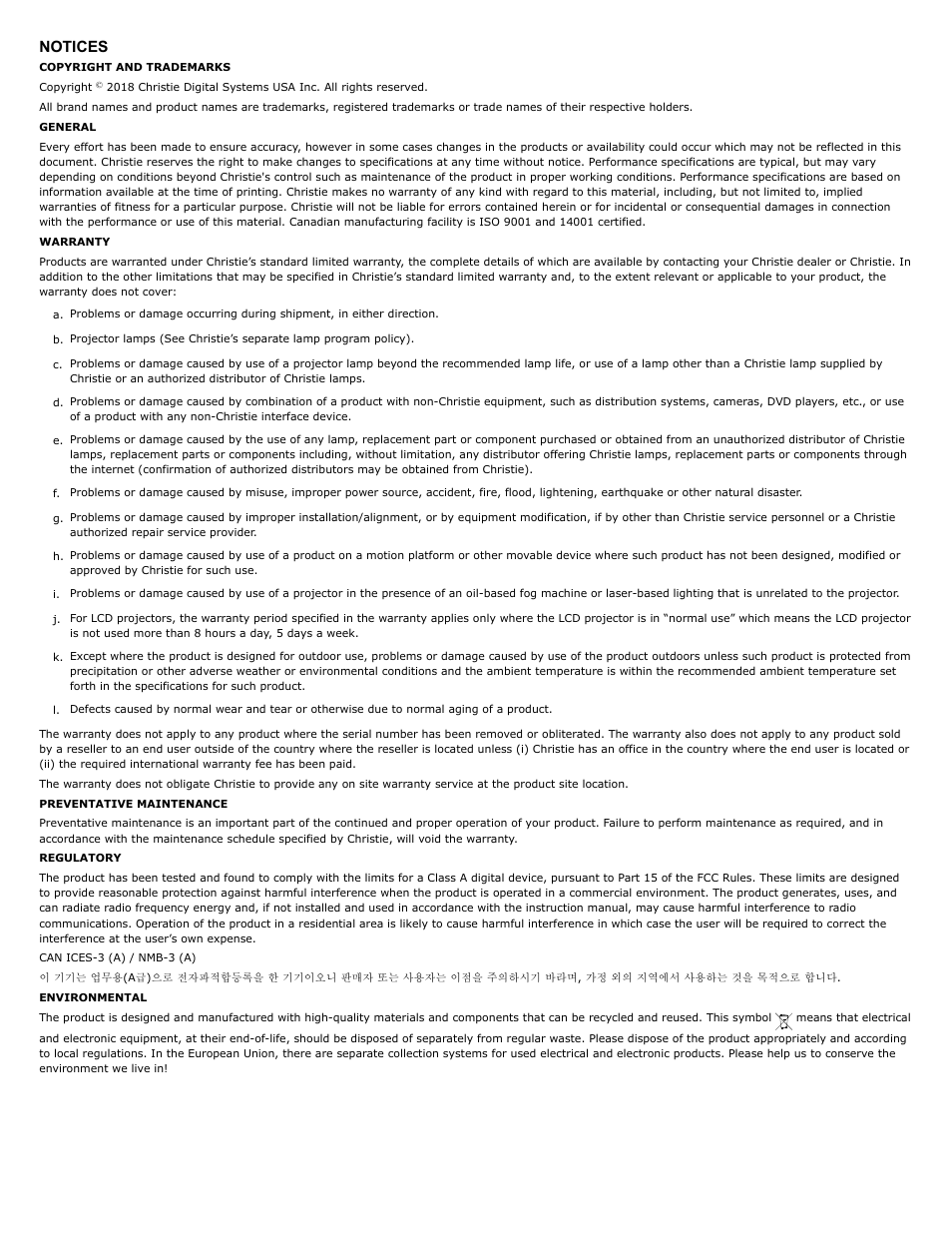 Notices | Christie M Series WU14K-M WUXGA 3DLP Projector (No Lens) User Manual | Page 2 / 89