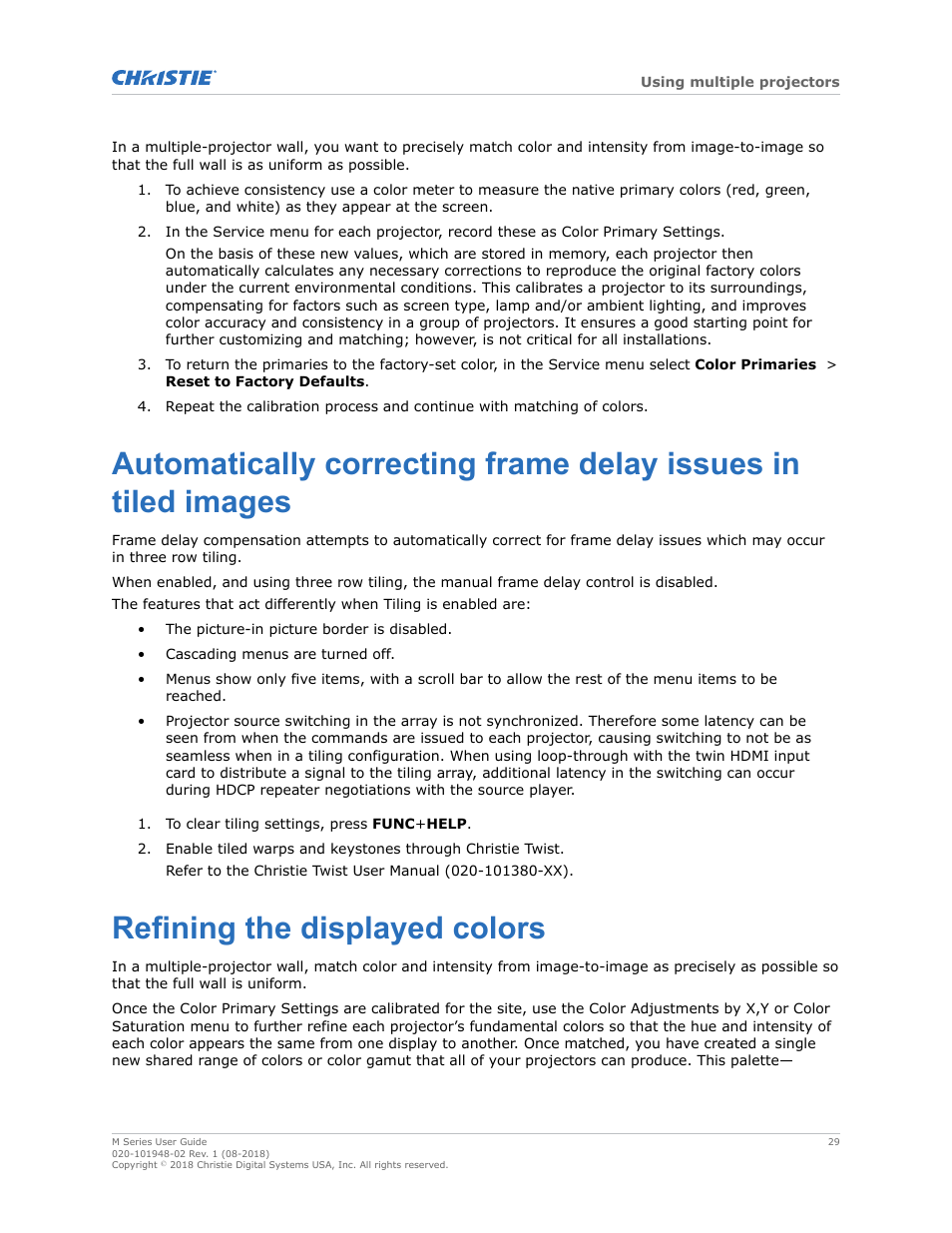 Refining the displayed colors | Christie M Series WU14K-M WUXGA 3DLP Projector (No Lens) User Manual | Page 29 / 89