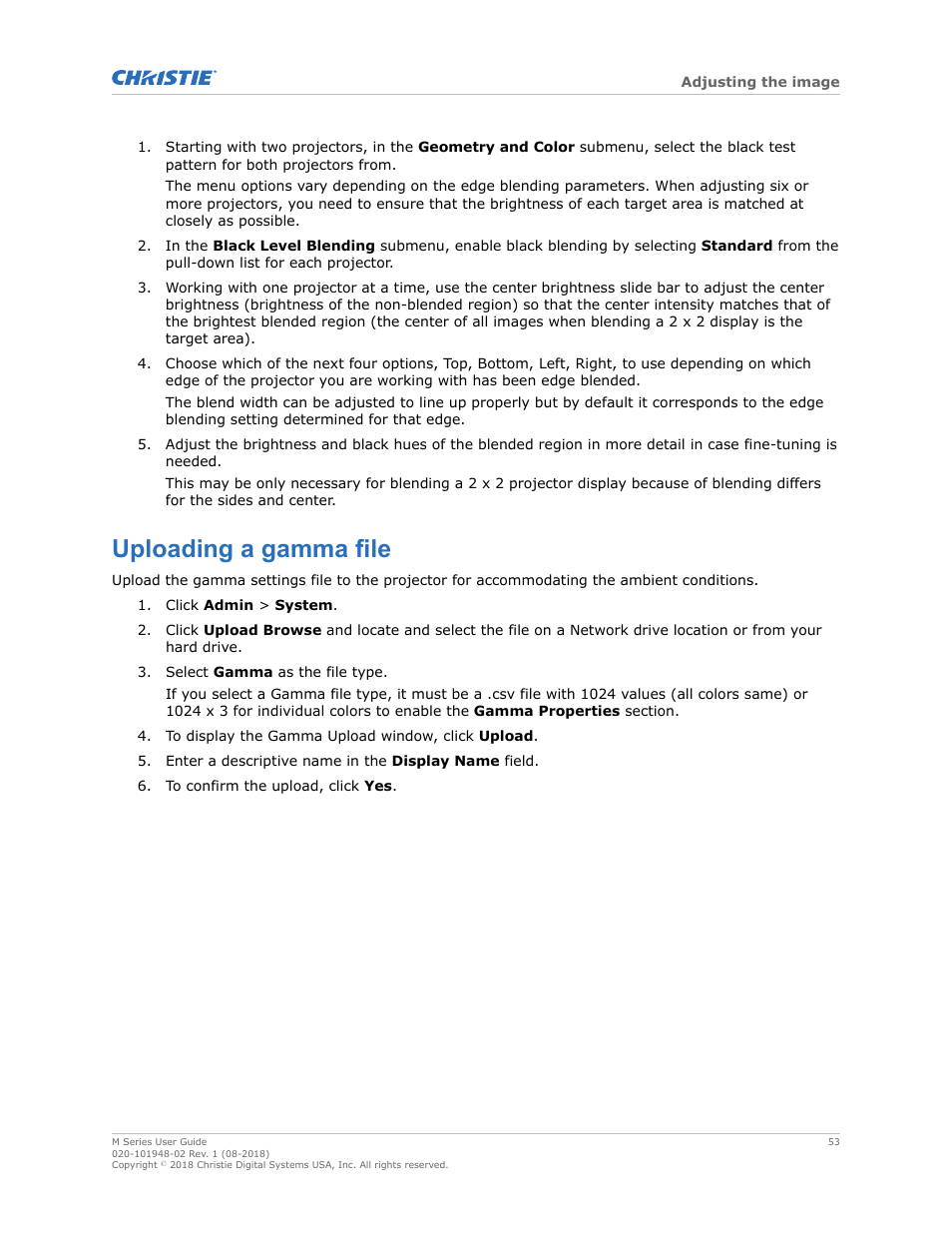 Uploading a gamma file | Christie M Series WU14K-M WUXGA 3DLP Projector (No Lens) User Manual | Page 53 / 89