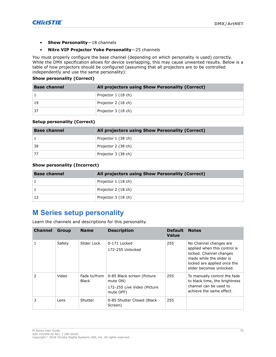 M series setup personality | Christie M Series WU14K-M WUXGA 3DLP Projector (No Lens) User Manual | Page 76 / 89