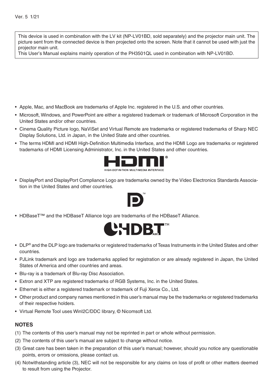 NEC 40,000-Lumen 4K Laser Installation Projector User Manual | Page 2 / 192