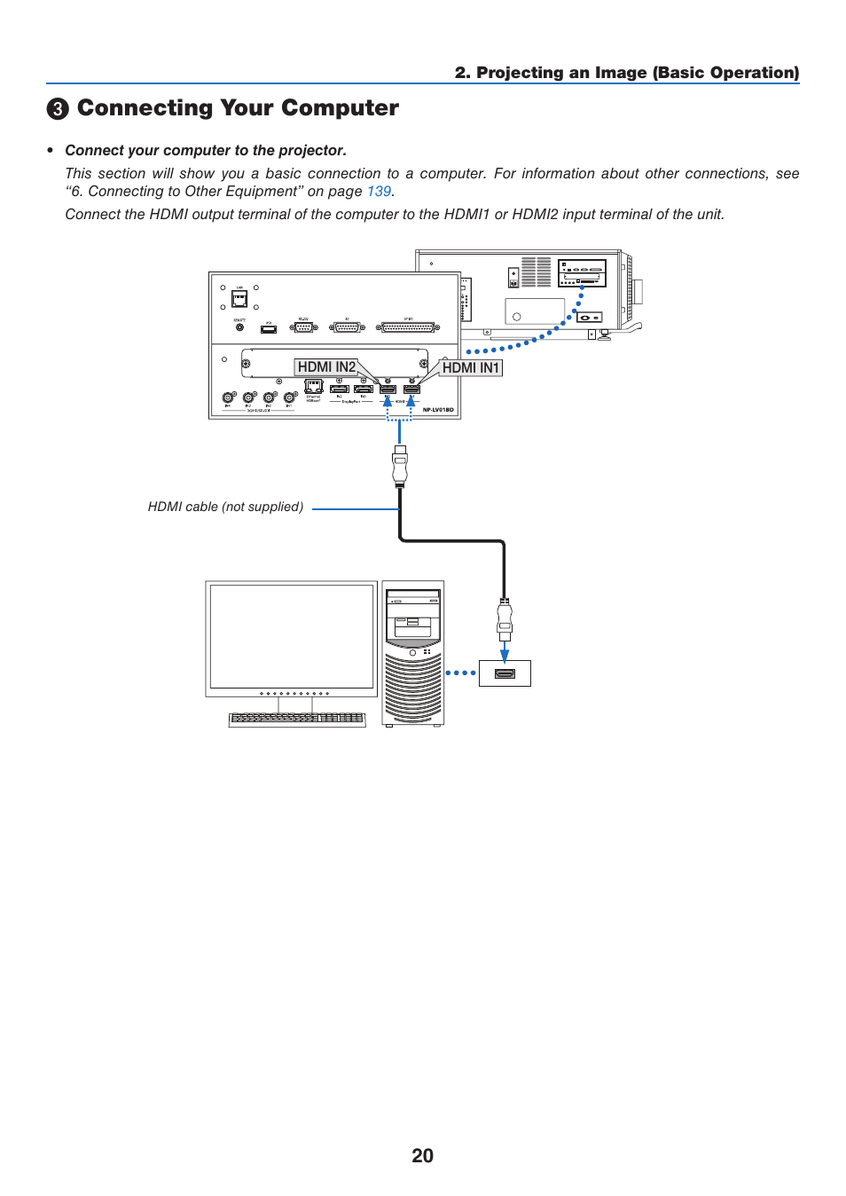 3) connecting your computer, Connecting your computer | NEC 40,000-Lumen 4K Laser Installation Projector User Manual | Page 37 / 192