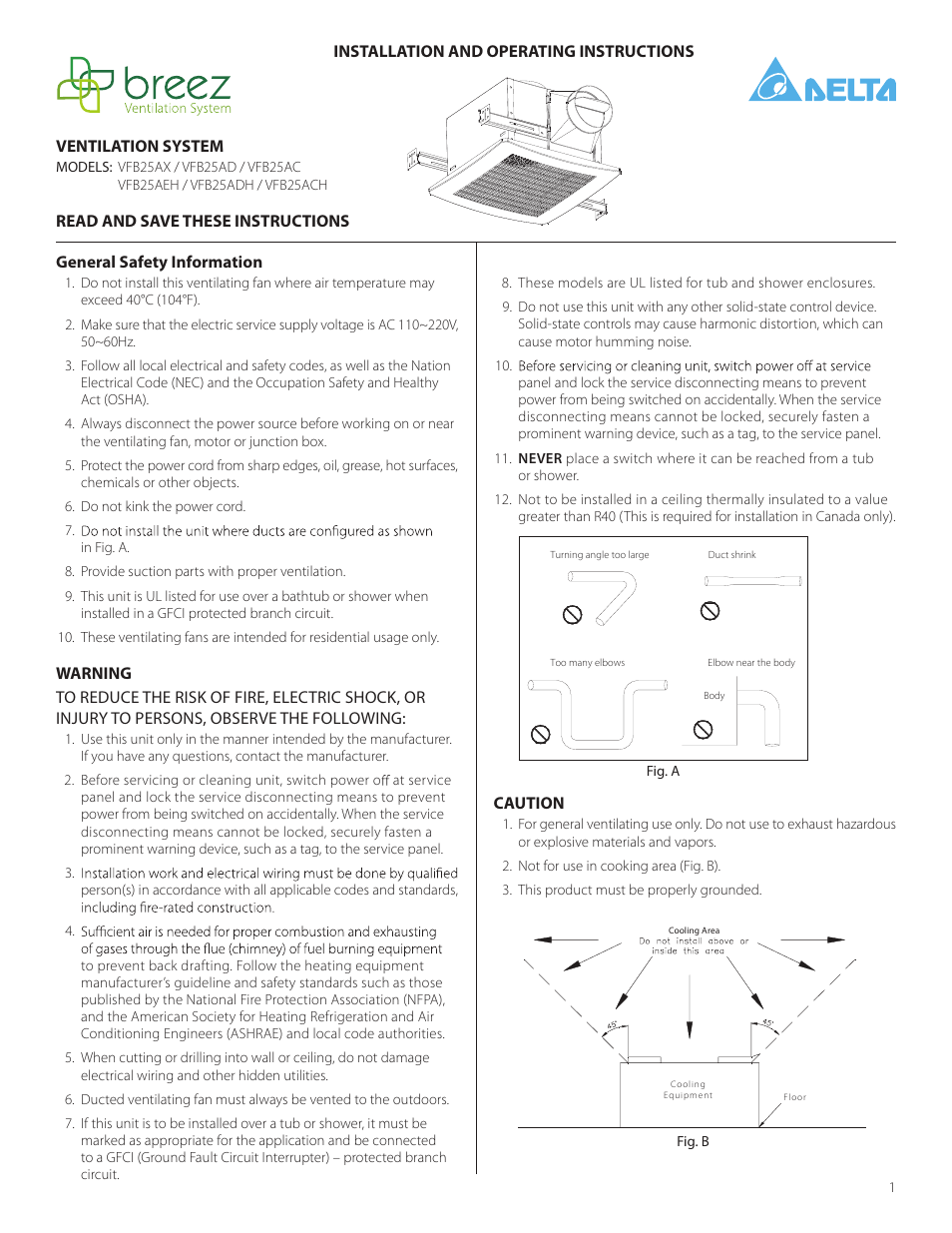 Delta VFB25AD User Manual | 7 pages