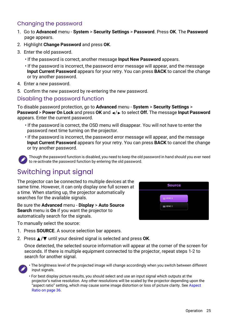 Switching input signal | BenQ LH730 4000-Lumen Full HD LED DLP Projector User Manual | Page 25 / 54