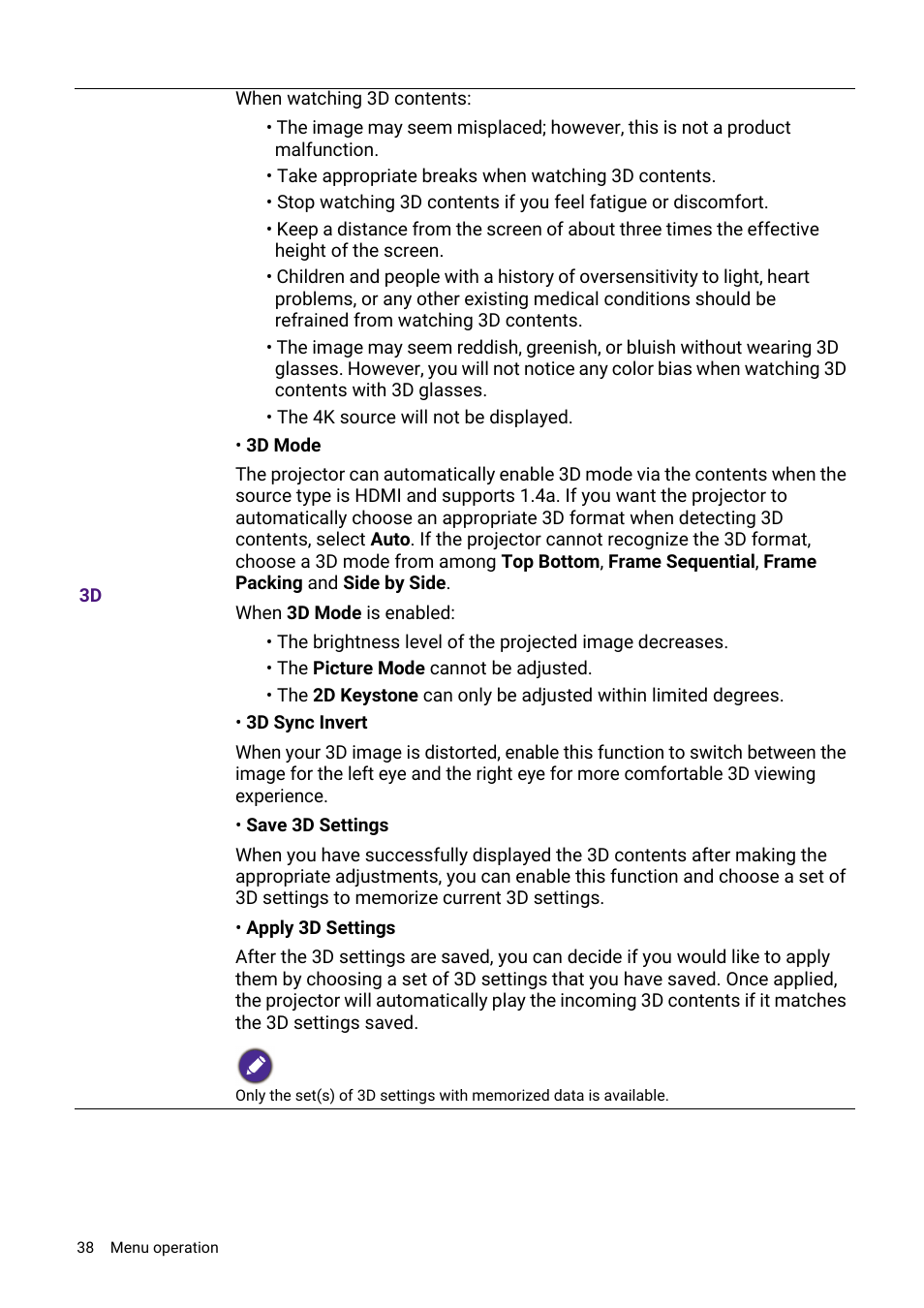 BenQ LH730 4000-Lumen Full HD LED DLP Projector User Manual | Page 38 / 54