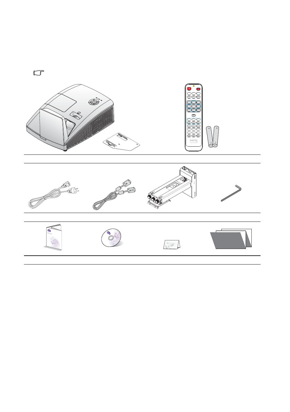 Shipping contents, Standard accessories, Optional accessories | BenQ MW855UST+ 3500-Lumen WXGA Ultra-Short Throw DLP Projector User Manual | Page 8 / 77